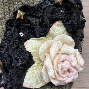 Beautiful vintage cashmere wrist warmers with rose and lace details. Circa 2000